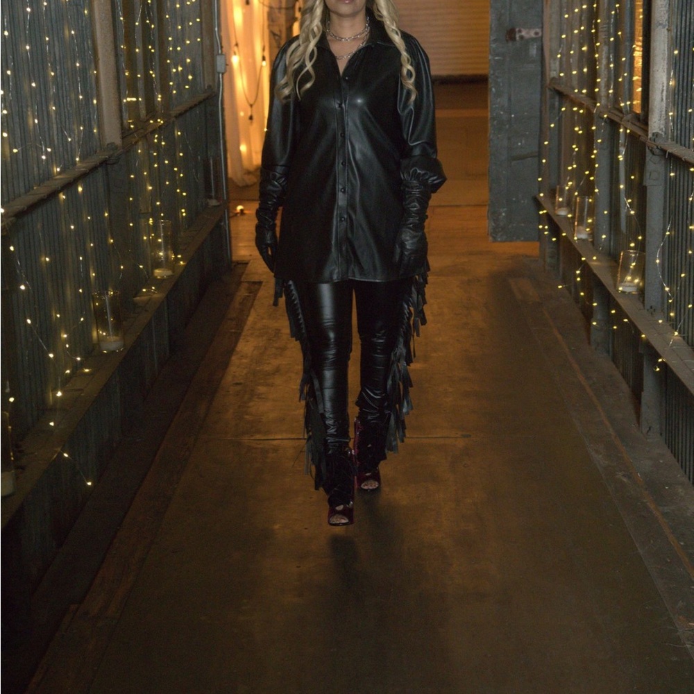 Black Faux Leather Fringe Pants